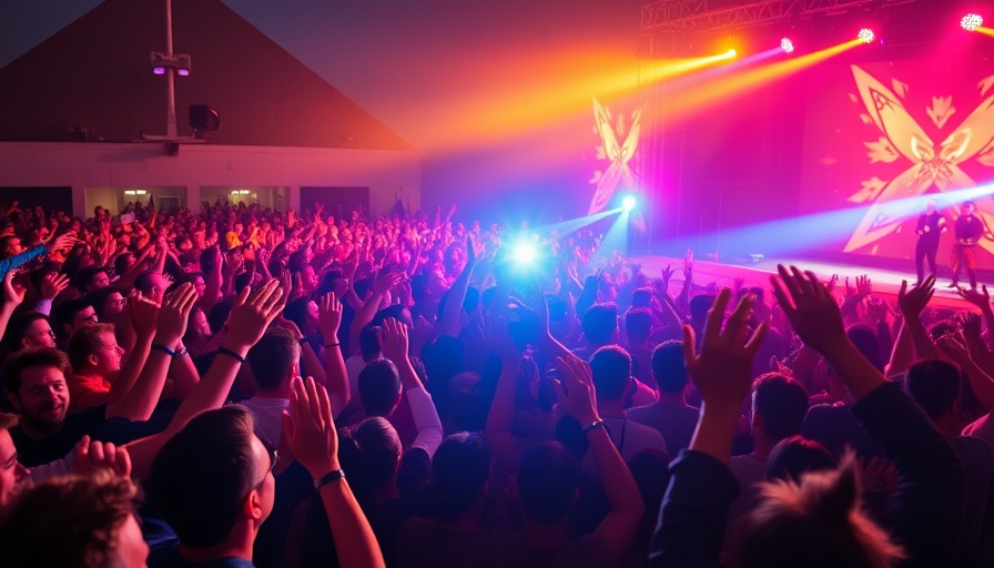 Vibrant crowd at concert, applauding in bright lights, acceptance reimagined debut hits.