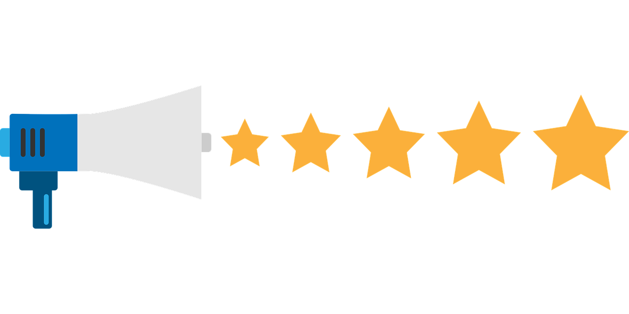 Online Reputation graphic - megaphone with 5 stars