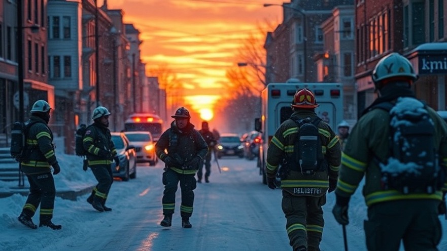 Emergency responders in a snow-covered city street