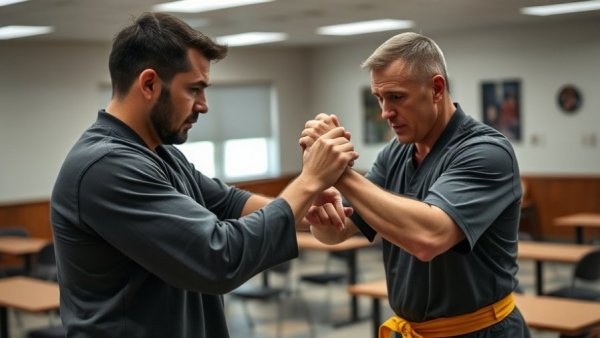 EMTs learning self-defense techniques in training session
