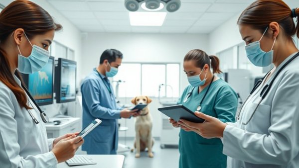 Digital workflow automation in a modern veterinary clinic setting.