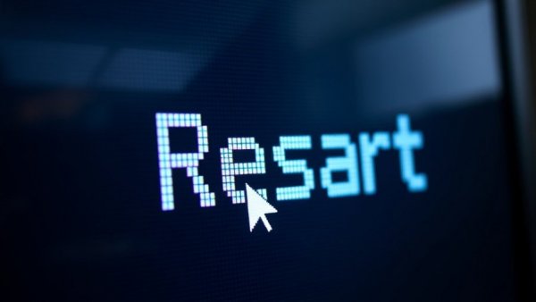 Computer screen showing restart option cursor for SEO recovery