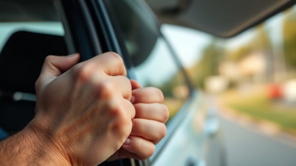 Hands using force on car door during police intervention.