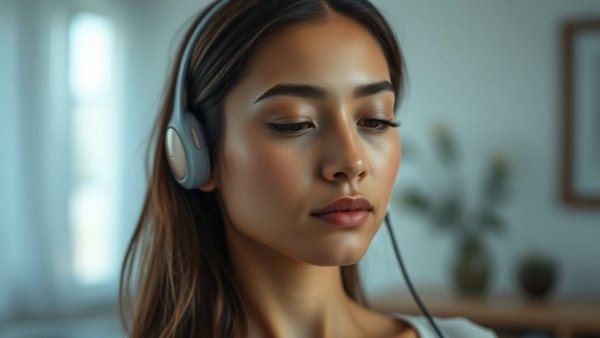 Woman with flow device for electroshock therapy in minimalistic room.