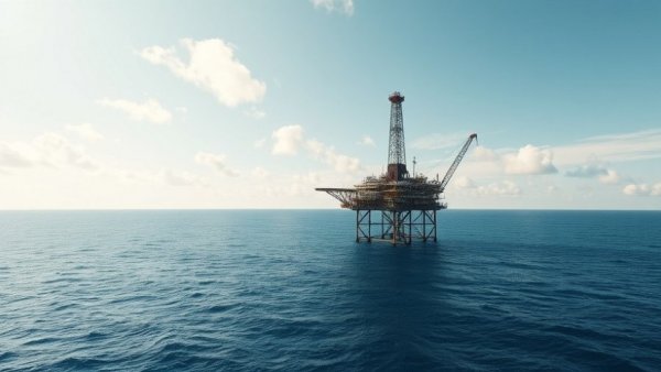 Offshore oil platform related to carbon capture technology over expansive ocean.