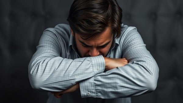 Distressed entrepreneur learning from failure, contemplative scene.