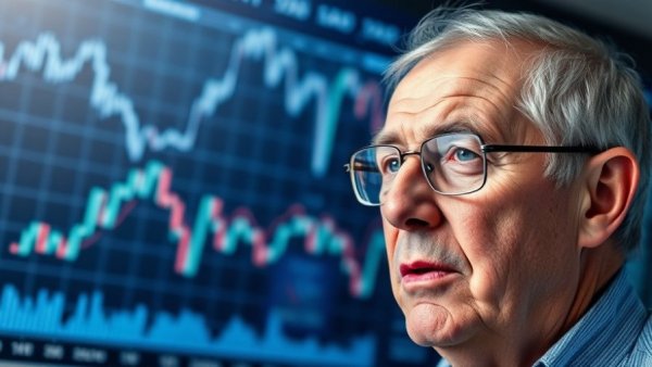 Elderly speaker on weak job market's impact on stock prices, stock charts background.