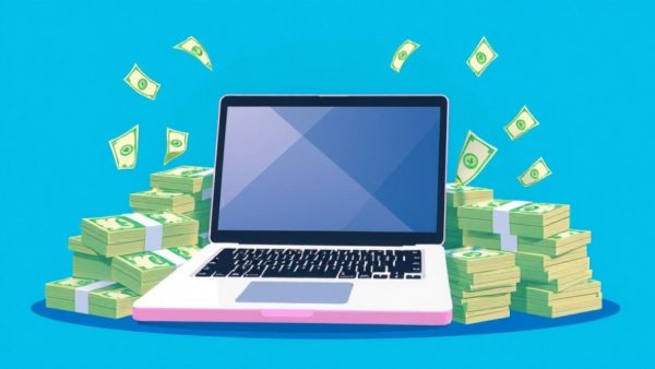 Illustration of financial growth concept with laptop and dollar bills for MedSpa tax breaks 2025.