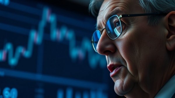 Weak Job Market Increases Stock Prices: Older man speaking with stock chart background.