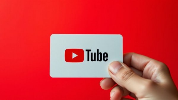 Hand holding YouTube logo card, red background, related to YouTube Title A/B Testing.