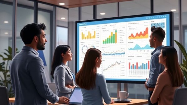 AI-driven visibility metrics in veterinary marketing illustrated with animated team analyzing data charts.