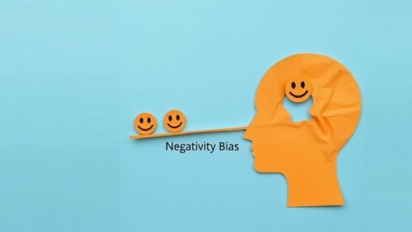 Negativity bias concept with paper head and emotional scale.