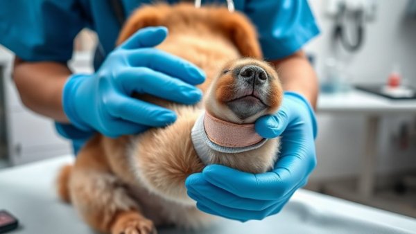 Veterinary care for a dog's paw in general practice setting.