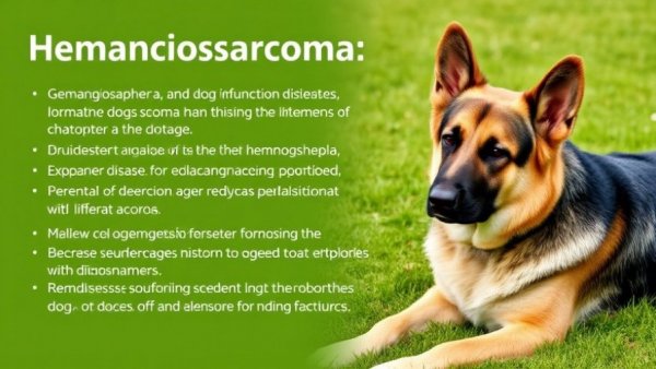 Hemangiosarcoma treatment advancements: informative slide with German Shepherd.