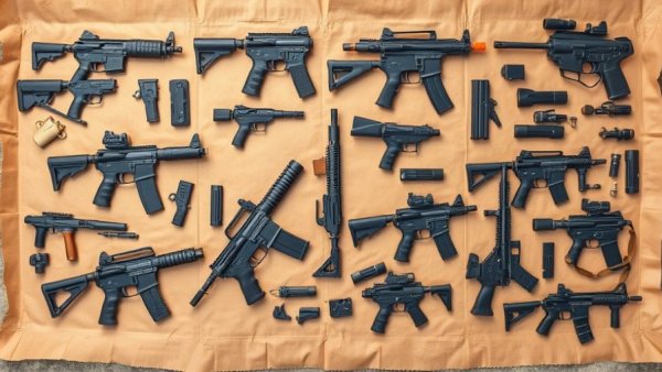 Assorted weapons related to juvenile offender charges on display.