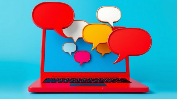 3D laptop with speech bubbles depicting bad targeting in cold outreach.