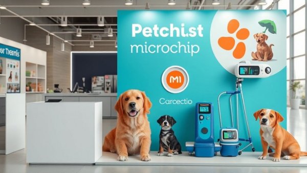 Promotional poster for temperature-sensing microchip in veterinary medicine.