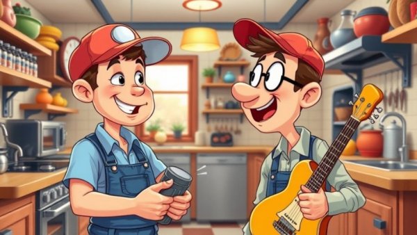 Humorous cartoon on exceeding customer service expectations; vibrant indoor scene.