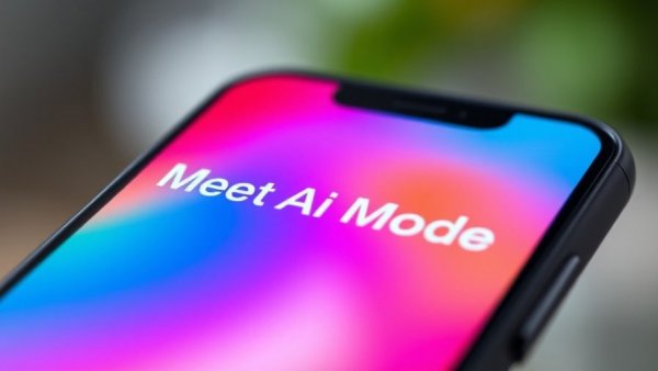 Google AI Mode feature on smartphone screen with colorful background.