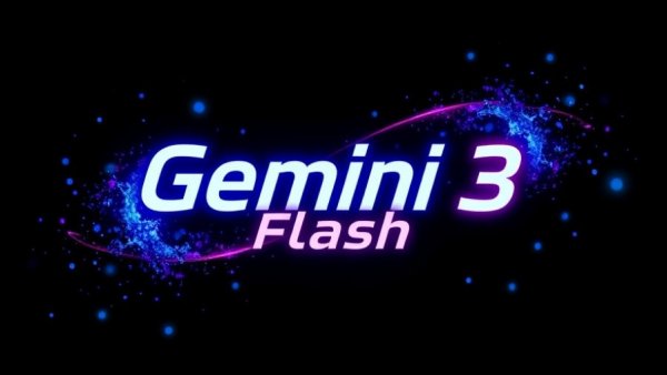 Gemini 3 Flash logo with colorful dots on dark background.