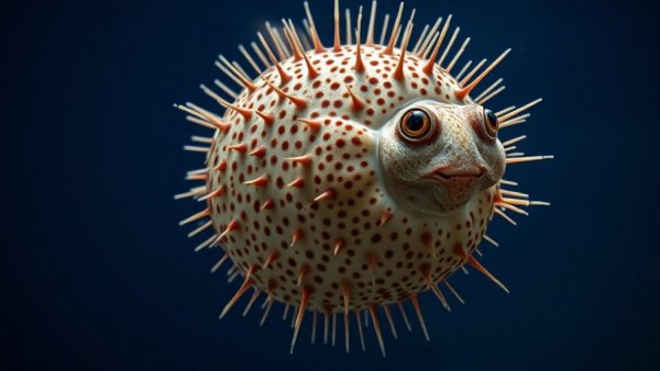 Pufferfish in underwater setting, photorealistic detail