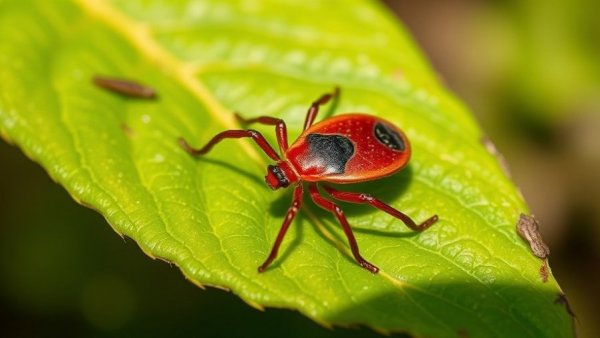 Close-up of a tick on a leaf for effective tick control.