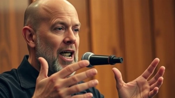 Engaging speaker explaining in warm-toned room, medspa marketing.