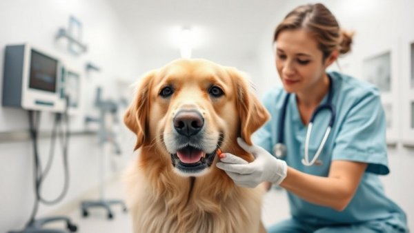 Veterinarian examining dog for canine itch relief medications.