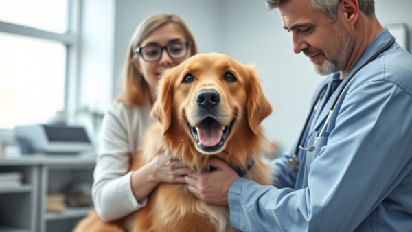Veterinarian caring for a dog in clinic for fast itch relief.