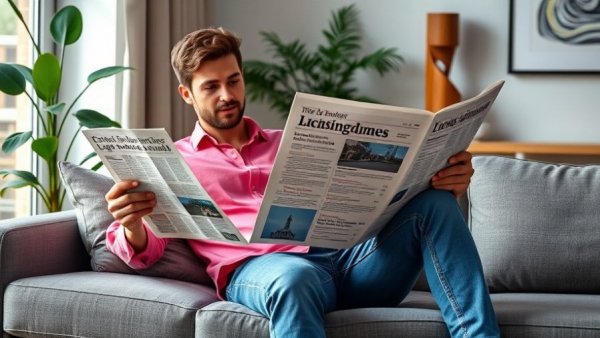 Person in pink shirt reading newspaper on gray sofa, AI Mode Hits 75 Million Users