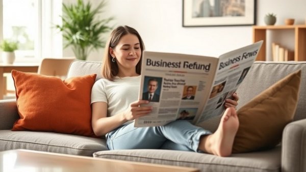 Woman reads newspaper on sofa, reflecting on AI Mode's 75M users' impact on veterinary clinics.