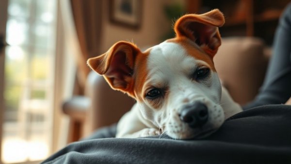 Elderly dog resting on lap, illustrating chronic pain in senior dogs.