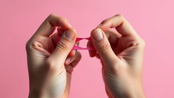 Hands stretching a pink rubber band, forming a lifelong habit concept.