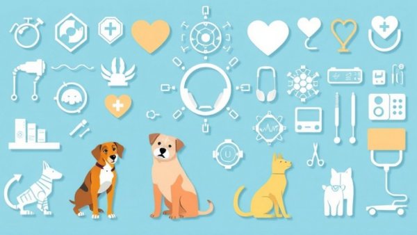 AI workflow automation tools graphic for veterinary clinics, featuring icons of animals and technology.