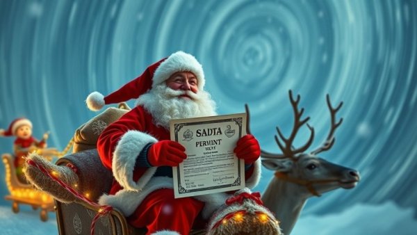 Santa's Reindeer USDA Permit: Santa in sleigh with reindeer