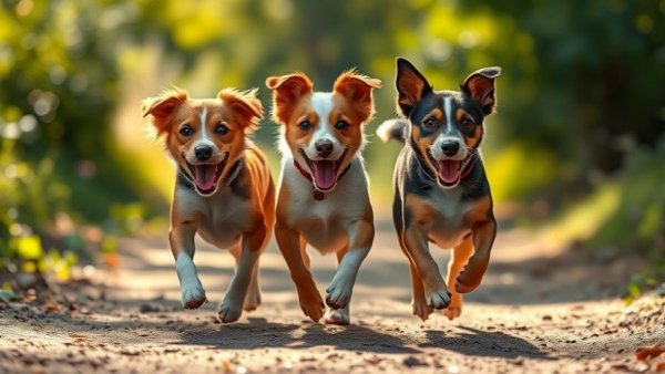 Three dogs walking together on a sunny path, New World Screwworm Treatment.