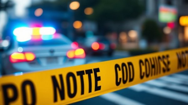 Police scene with caution tape and blurred patrol car, focusing on police reform and officer safety.