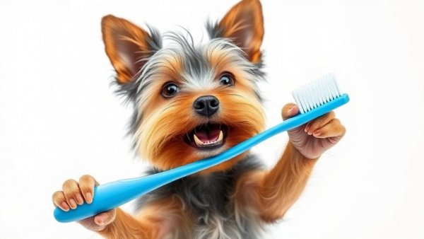 Terrier with toothbrush for tartar control, VOHC Seal context.