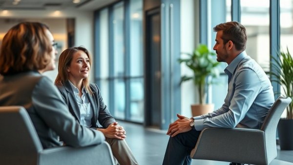 Professional meeting in a modern office setting focused on product leadership.