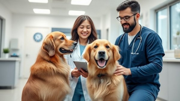 2025 Pet Care Trends: Vet using tablet with dog owner