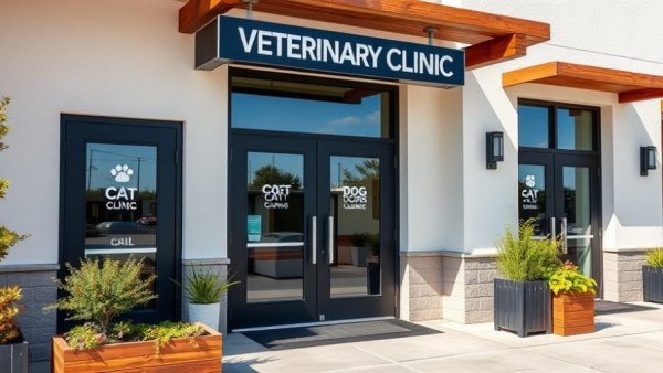 Modern veterinary clinic entrance with separate cat and dog doors, highlighting remodel expansion construction.