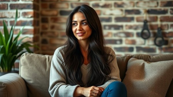 Woman on sofa discussing AI browsers vs Google Chrome