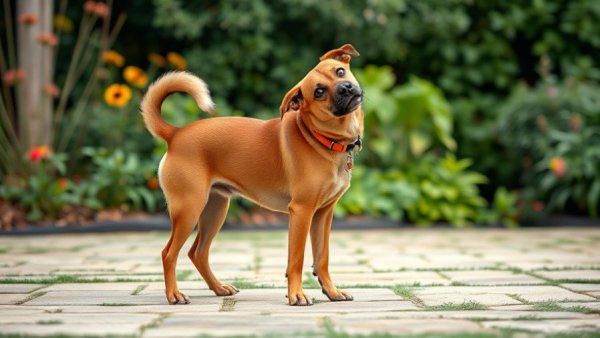 Dog sniffing its tail in garden, related to USDA anti-IL31 approval.