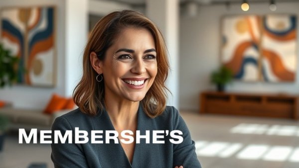 Woman discussing med spa membership programs indoors with art.