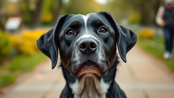 Labrador outdoors in high-contrast black and white.