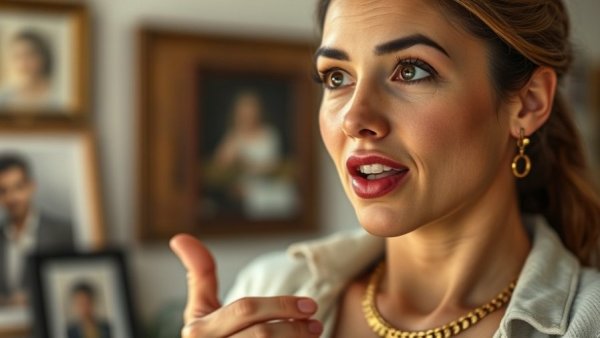 Confident woman explaining framework for med spa content in indoor setting.