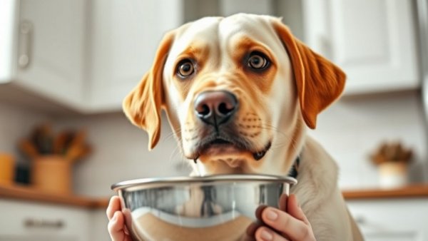 Labrador holding a bowl, related to parasite management in veterinary practices.