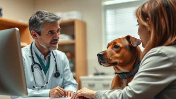 Veterinarian video call with pet owner discussing client questions in a veterinary practice.