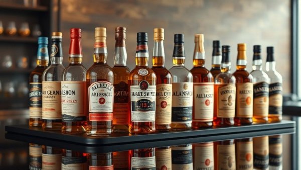 Assorted vintage whiskey bottles on display at Million Dollar Whiskey Auction.