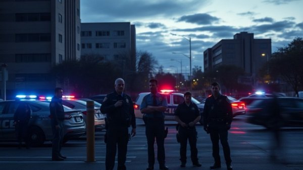 Law enforcement group in parking area for police reform and accountability.
